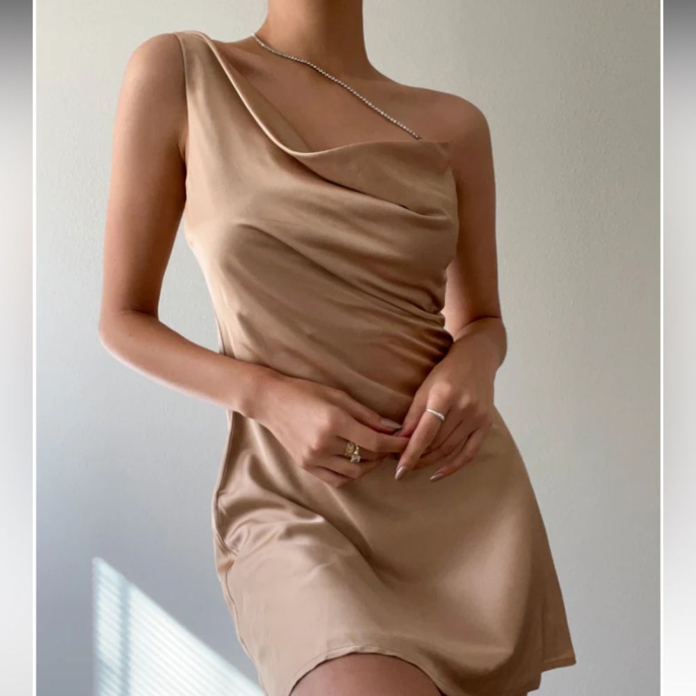 Champagne asymmetrical mini dress NWT